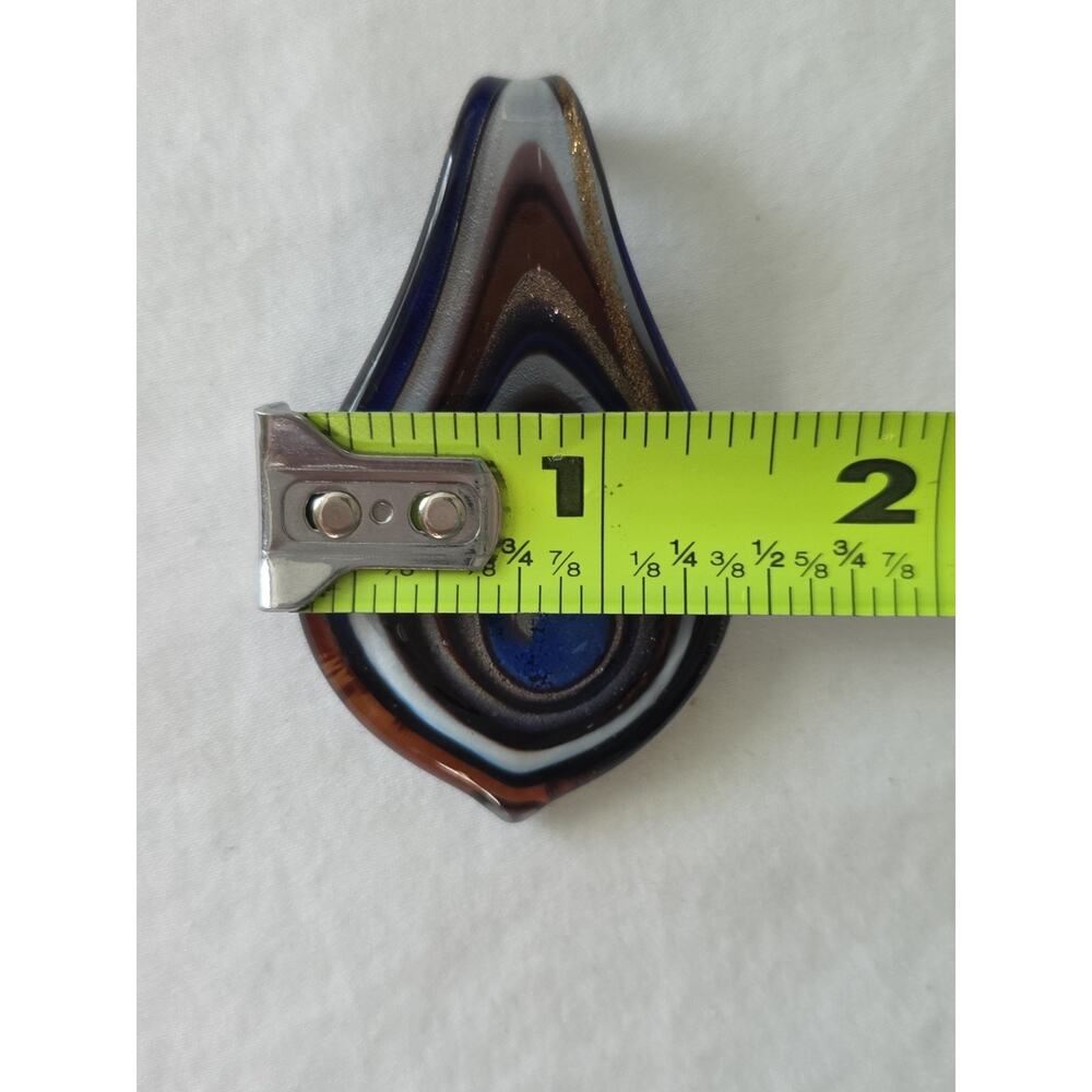 Teardrop Shape Large Murano Style Art Glass Pendant Black Blue Copper Gold Tones - Picture 4 of 8
